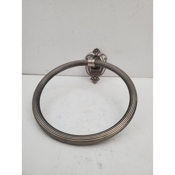 vintage Brass Towel Holder For Bathroom Wall , Engraved Towel Holder Ring, Solid - Picture 9 of 10